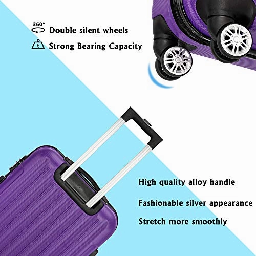 SSLine 3-in-1 Multifunctional Suitcase Luggage Set Large Capacity Traveling Storage ABS Expandable Spinner Hardside Suitcase Lightweight 4 Wheel Portable Travel Bag 20" / 24" / 28" Purple