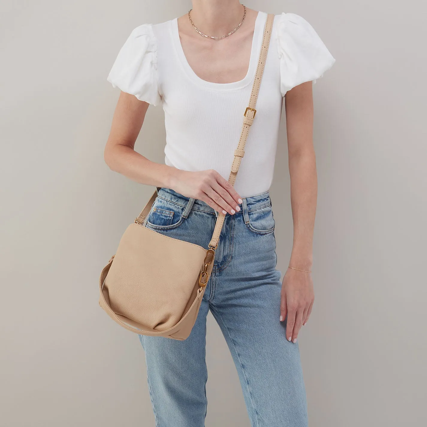 Starr Convertible Shoulder Bag in Pebbled Leather - Linen