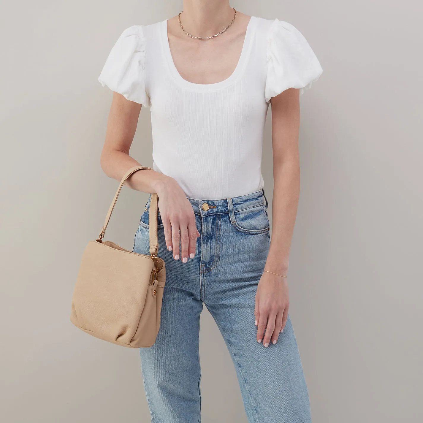 Starr Convertible Shoulder Bag in Pebbled Leather - Linen