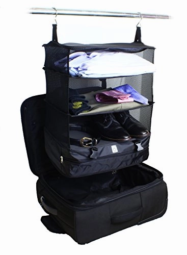 Stow-N-Go Portable Luggage System - Large - Black, Packable Hanging Travel Shelves And Packing Cube