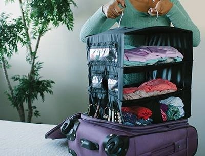 Suitcase Organizer | Durable Portable Travel Packing System Hanging Luggage Cube (Black)