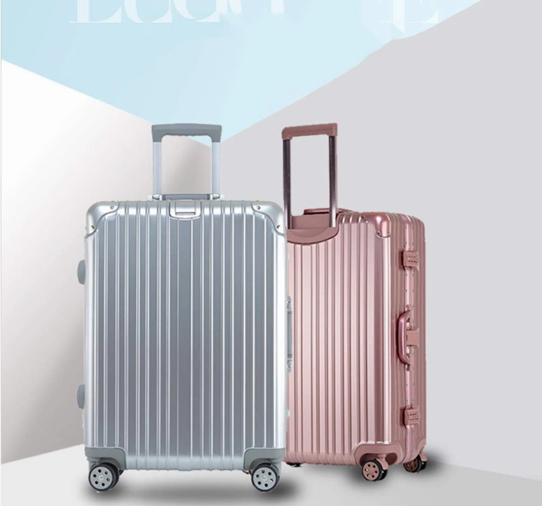 Swivel Wheel Trolley Case, Aluminum Frame Travel Case, Swivel Wheel Trolley Case   Pc Vertical Suitcase, Rose gold, 24 inch
