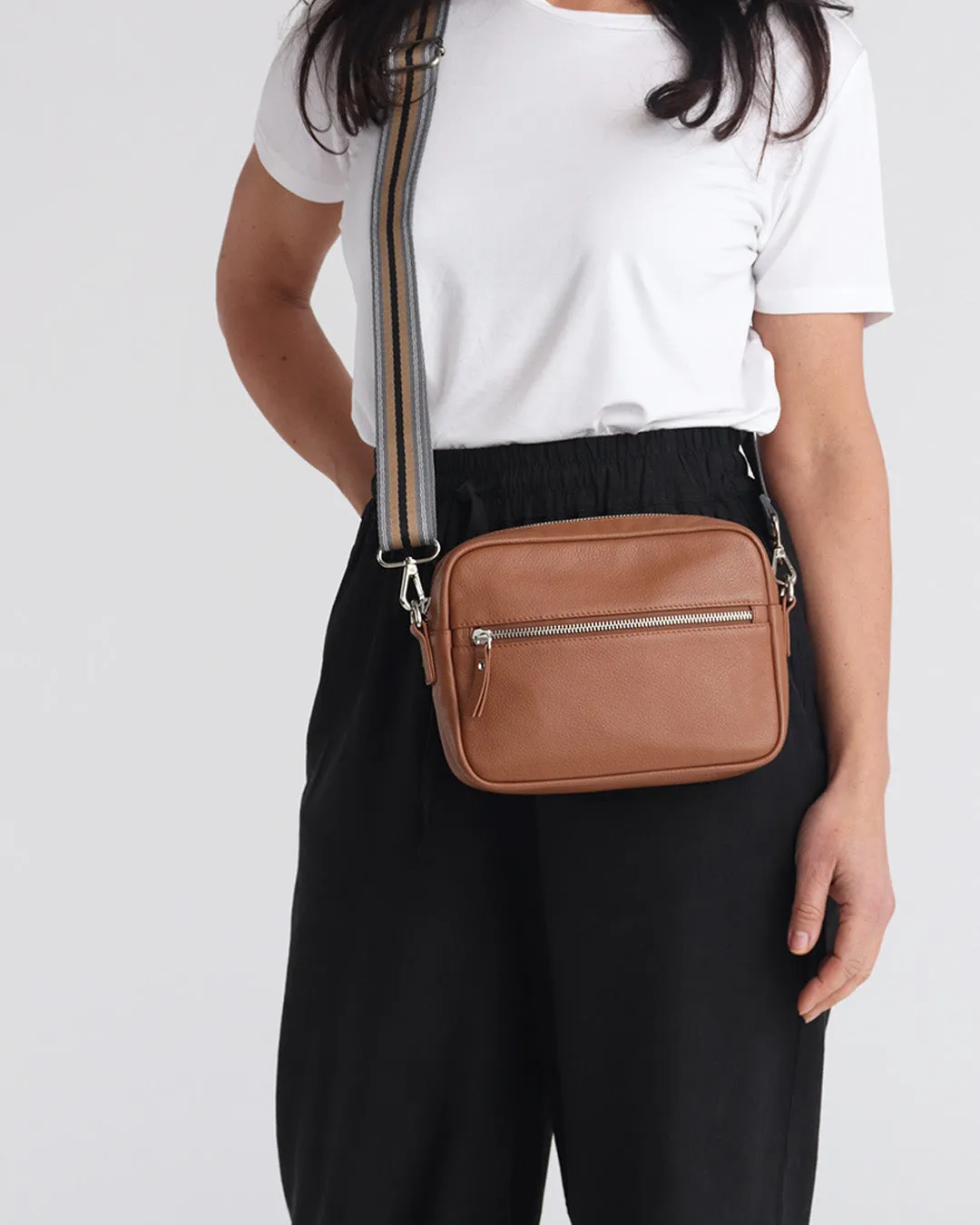 Taylor Leather Midi Crossbody Bag - Tan