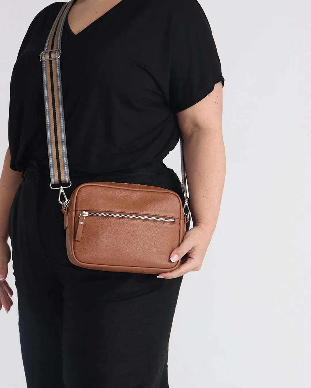 Taylor Leather Midi Crossbody Bag - Tan