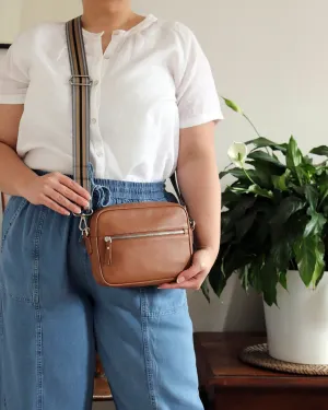 Taylor Leather Midi Crossbody Bag - Tan