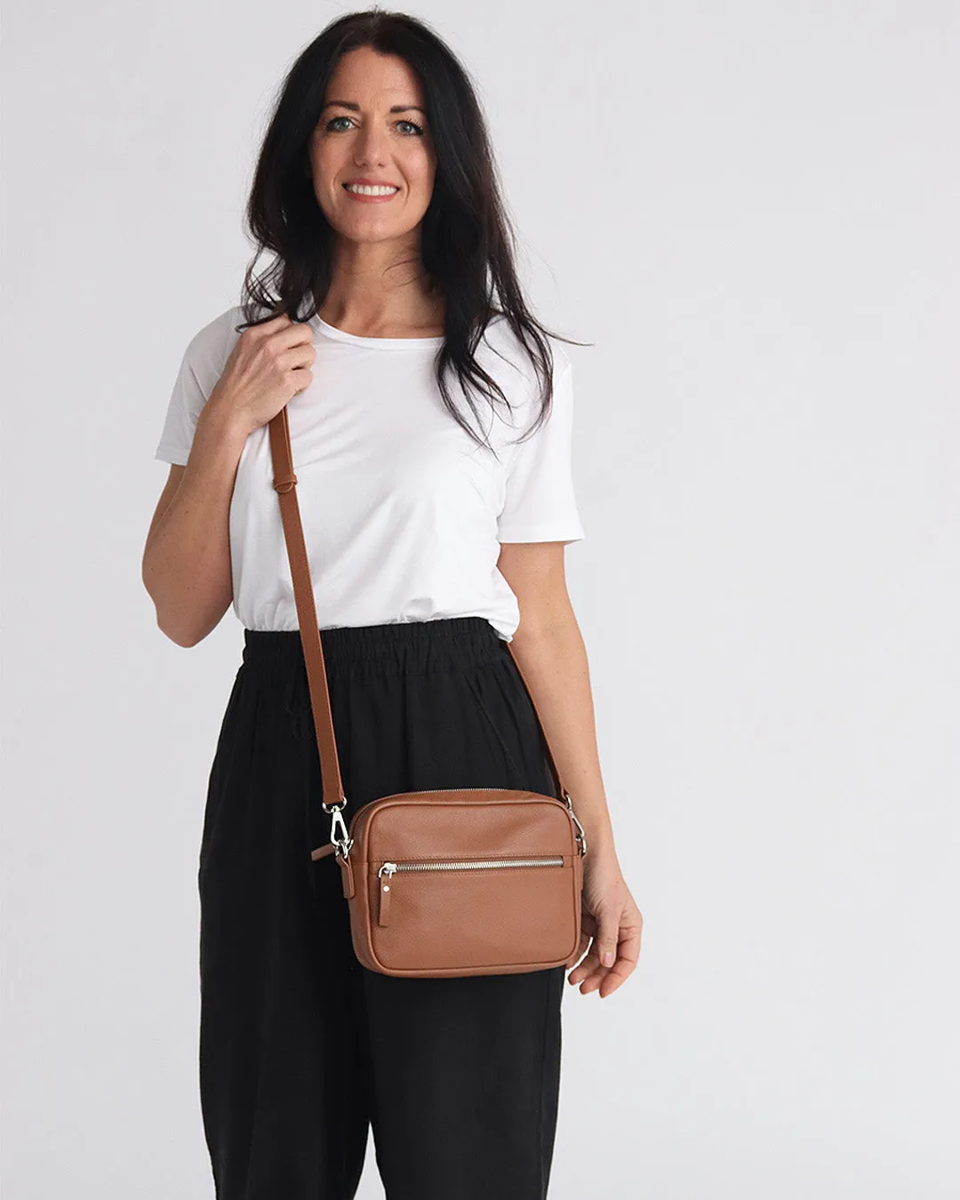 Taylor Leather Midi Crossbody Bag - Tan
