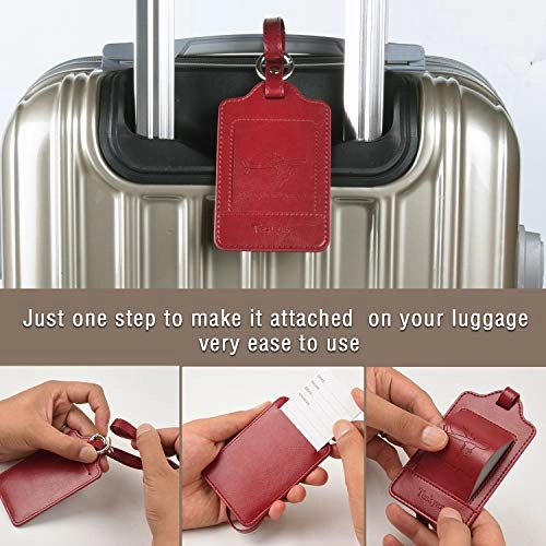 Teskyer Luggage Tags, 3 Pack Premium PU Leahter Luggage Tags Privacy Protection Travel Bag Labels Suitcase Tags