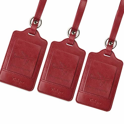 Teskyer Luggage Tags, 3 Pack Premium PU Leahter Luggage Tags Privacy Protection Travel Bag Labels Suitcase Tags