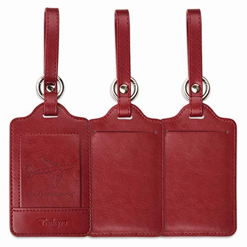 Teskyer Luggage Tags, 3 Pack Premium PU Leahter Luggage Tags Privacy Protection Travel Bag Labels Suitcase Tags