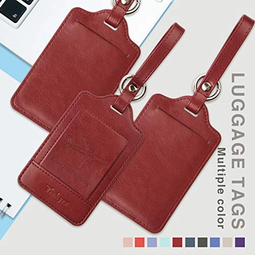 Teskyer Luggage Tags, 3 Pack Premium PU Leahter Luggage Tags Privacy Protection Travel Bag Labels Suitcase Tags