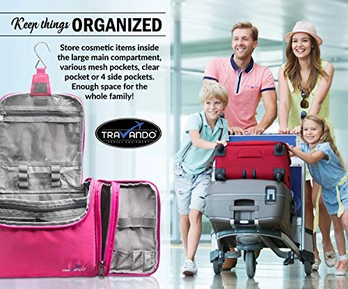TRAVANDO XXL Toiletry Bag for Women"MAXI" with Hanging Hook - Large Wash Bag - Many Pockets - Travel Set, Travel Toiletry Kit Cosmetics Makeup Big Toilet Organizer Suitcase Luggage