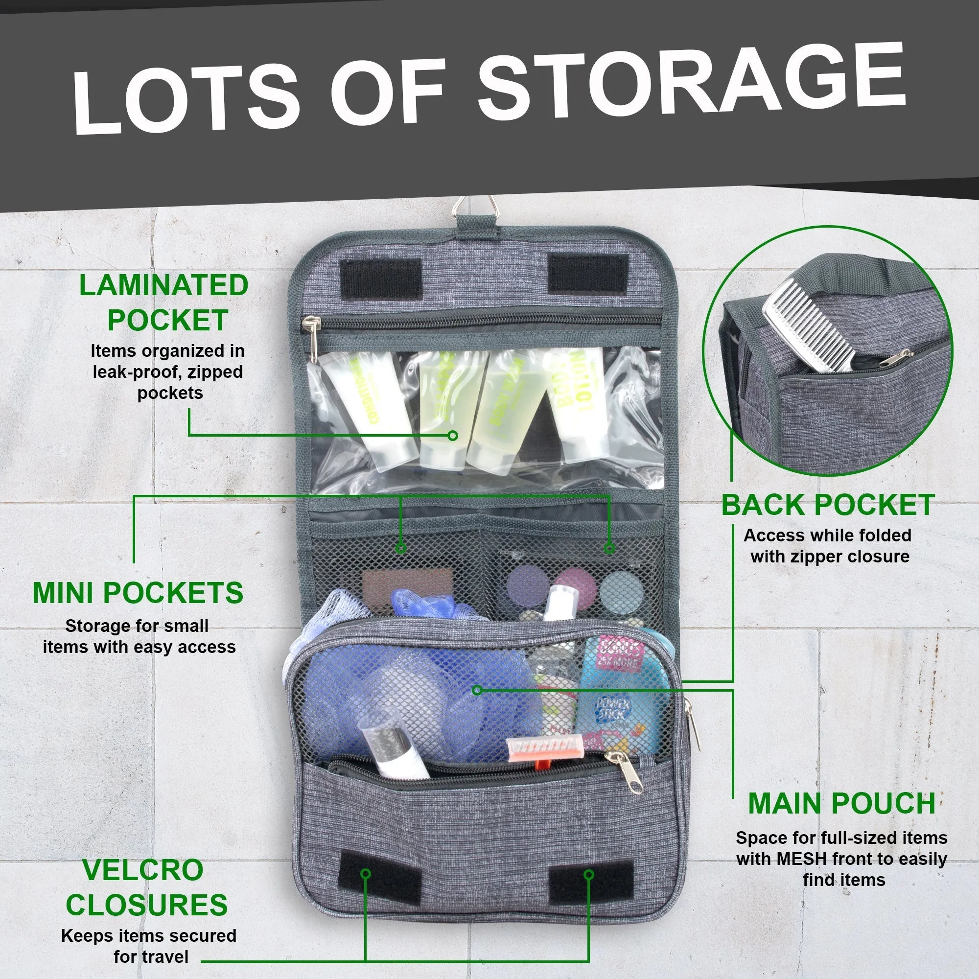 Travel Hanging Toiletry Bag - Grey