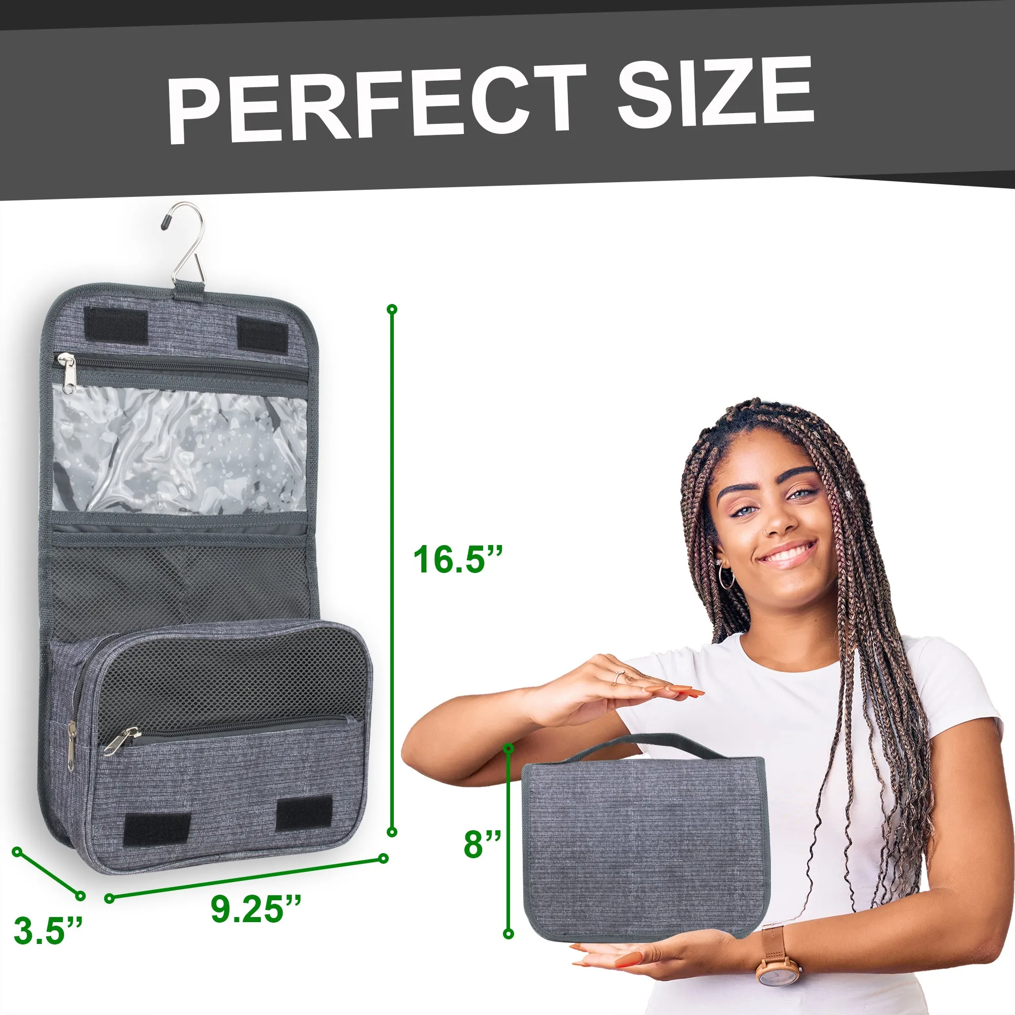 Travel Hanging Toiletry Bag - Grey