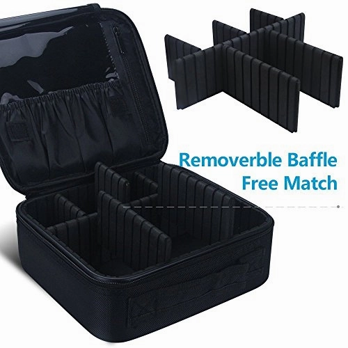 Travel Makeup Train Case Makeup Cosmetic Case Organizer Portable Artist Storage Bag 10.3'' with Adjustable Dividers for Cosmetics Makeup Brushes Toiletry Jewelry Digital accessories Black