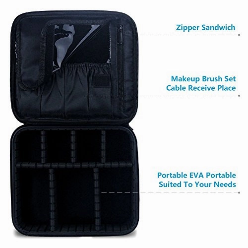 Travel Makeup Train Case Makeup Cosmetic Case Organizer Portable Artist Storage Bag 10.3'' with Adjustable Dividers for Cosmetics Makeup Brushes Toiletry Jewelry Digital accessories Black