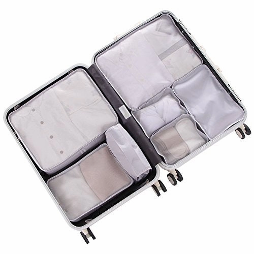 Travel Packing Cubes 7 Set, JJ POWER Luggage Organizers with toiletry kit shoe bag (Gray)