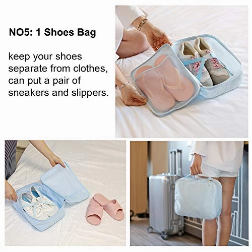 Travel Packing Cubes 8 Pcs Set, Luggage Packing Organizers with Shoe Bag and Toiletry Bag (Light pink)