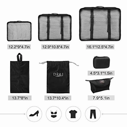 Travel Packing Cubes, 9 PCS Travel Organizer Set Foldable Luggage Bags Lightweight Travel Storage Pouch with Cable Storage Bag (black)