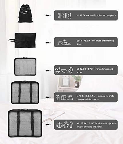 Travel Packing Cubes, 9 PCS Travel Organizer Set Foldable Luggage Bags Lightweight Travel Storage Pouch with Cable Storage Bag (black)