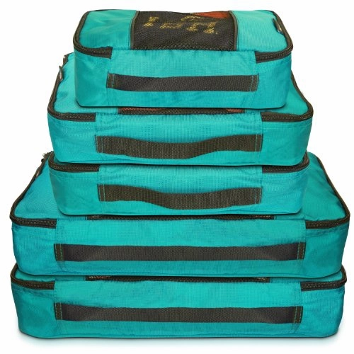 TravelWise Packing Cube System - Durable 5 Piece Weekender Plus Set (Teal)