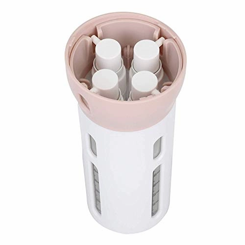 Travigo 4-in-1 Travel Bottle Dispenser, Includes Four Empty Reusable 1.4 oz. (40 mL) Cosmetic Toiletry Containers for Sanitizer, Soap, Lotions, Skincare, Makeup Products (Gray-Pink, 2 Piece Set)