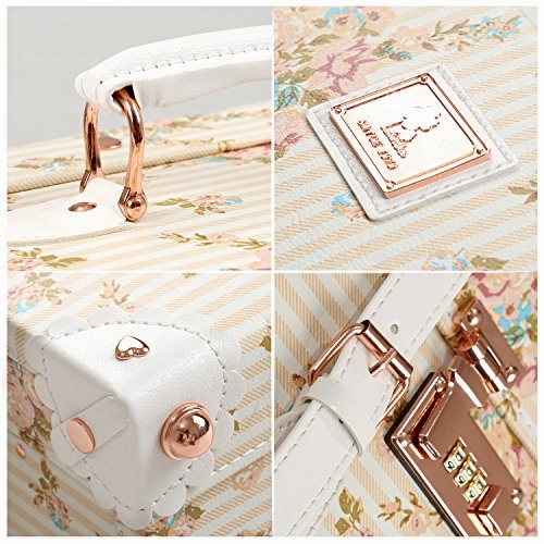 Unitravel Vintage Suitcase Pu Leather Small Floral Box With Straps Carry On 12"