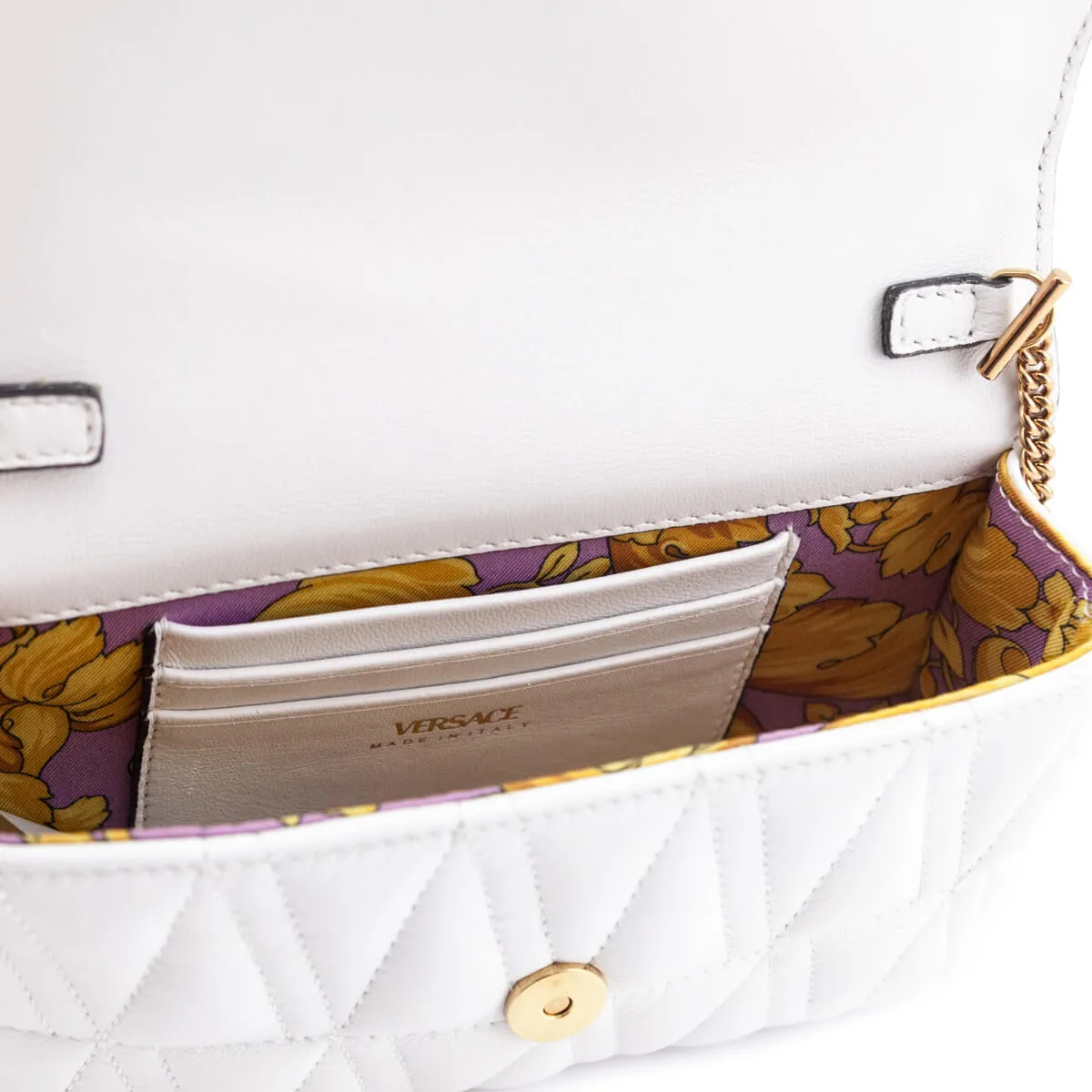 Versace White Quilted Lambskin Virtus Mini Shoulder Bag