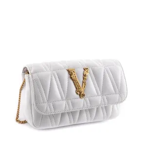 Versace White Quilted Lambskin Virtus Mini Shoulder Bag