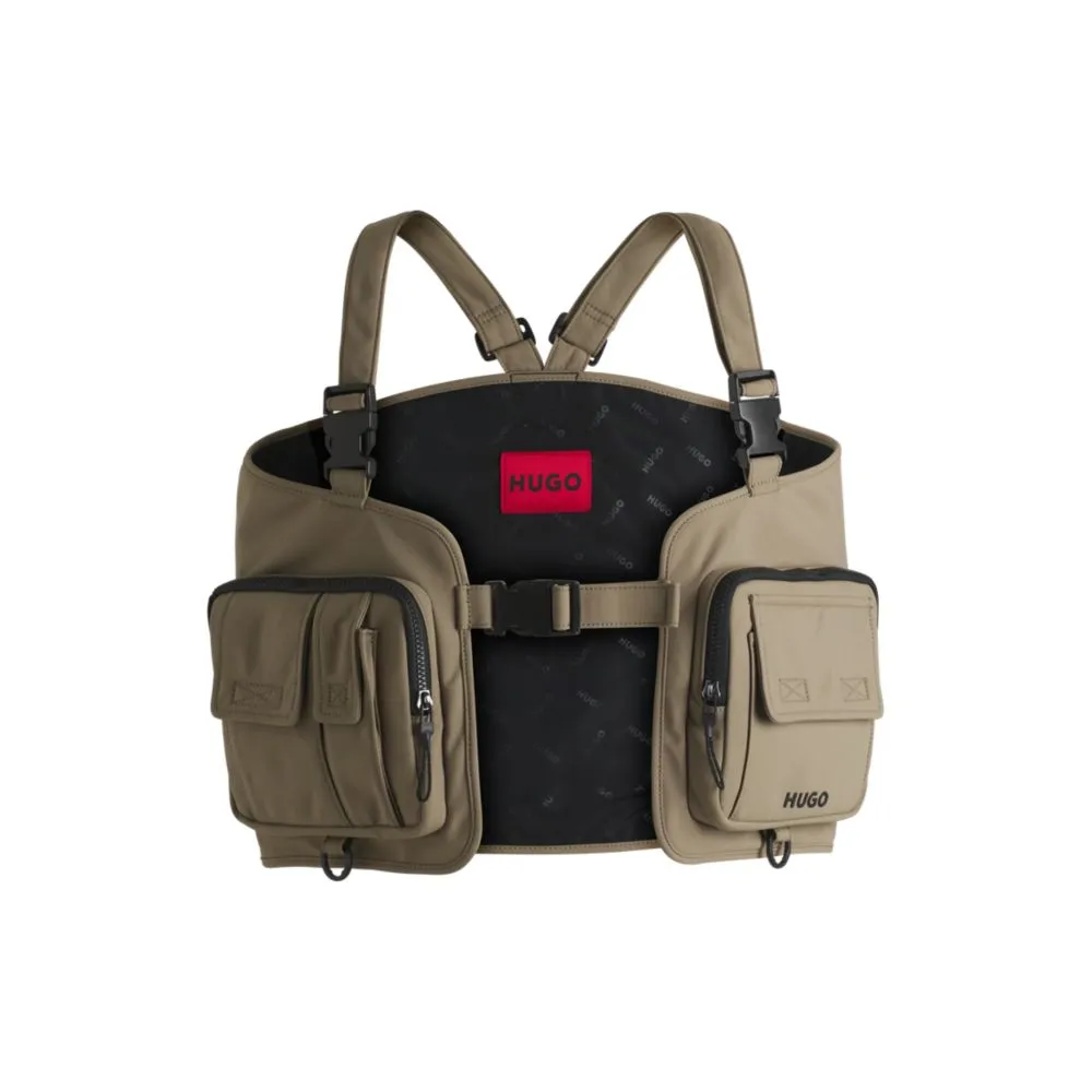 Vest-style backpack with multiple pockets