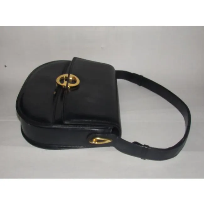 Vintage, RARE, Gucci, mod, deep blue leather, 1973 line , shoulder purse with bold gold tone accents