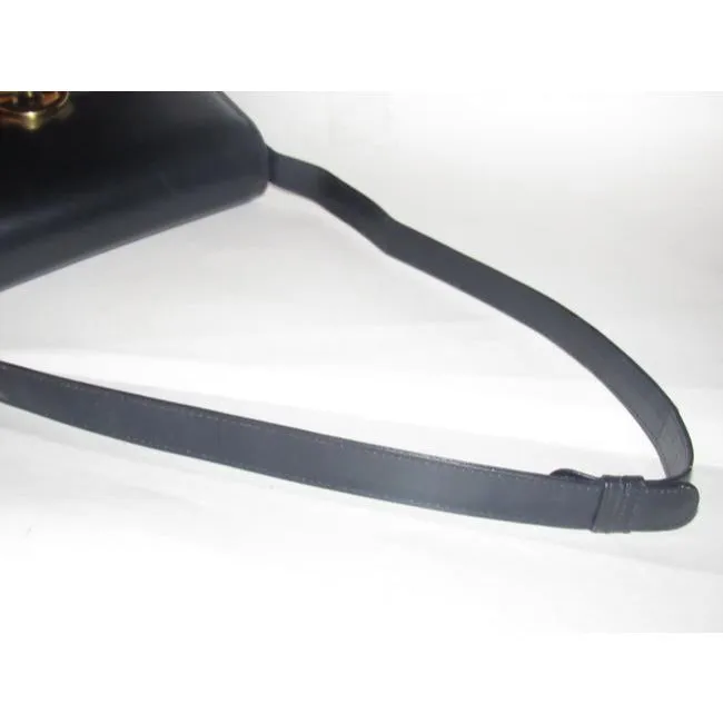 Vintage, RARE, Gucci, mod, deep blue leather, 1973 line , shoulder purse with bold gold tone accents