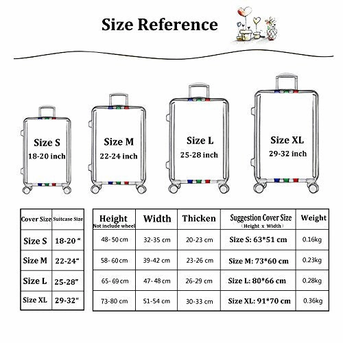 Washable Travel Luggage Cover Funny Cartoon Suitcase Protector Fits 18-32 Inch (S(18"-20" luggage), Map)