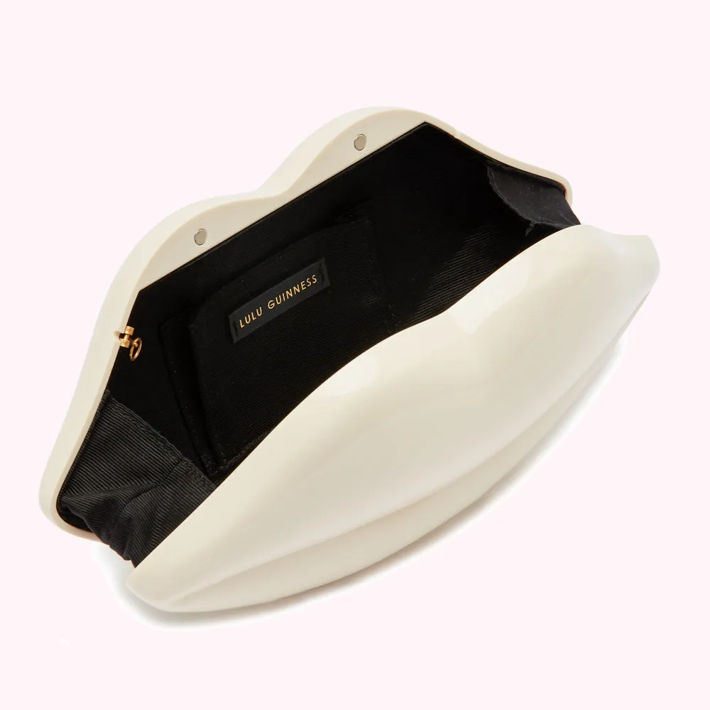WHITE NEUTRAL MEDIUM LIPS CLUTCH BAG