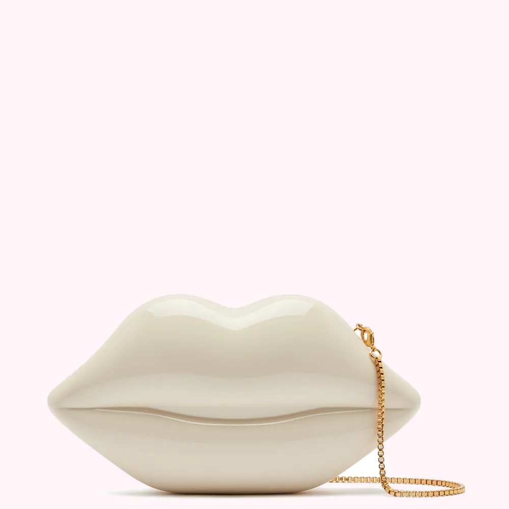 WHITE NEUTRAL MEDIUM LIPS CLUTCH BAG