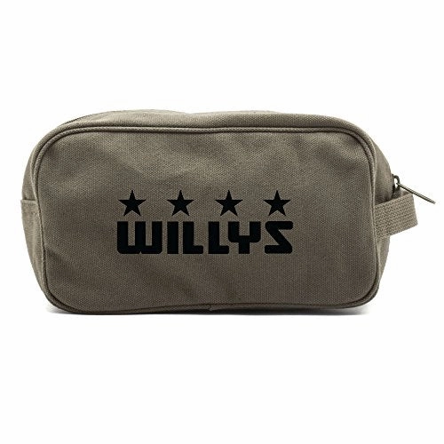 Willys Jeep Freedom Stars Military Canvas Shower Kit Travel Toiletry Bag Case in Olive & Black