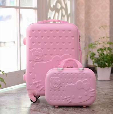 Women Children Luggage Suitcase ,Hello Kitty Bag Set,Cartoon Travel Box With Rolling ,Abs