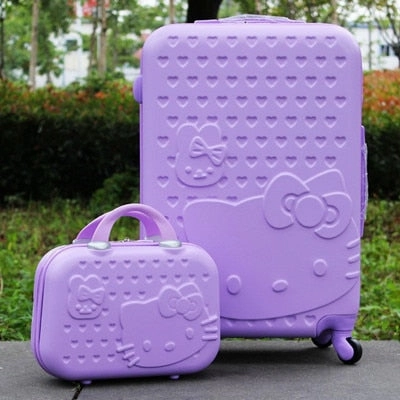 Women Children Luggage Suitcase ,Hello Kitty Bag Set,Cartoon Travel Box With Rolling ,Abs