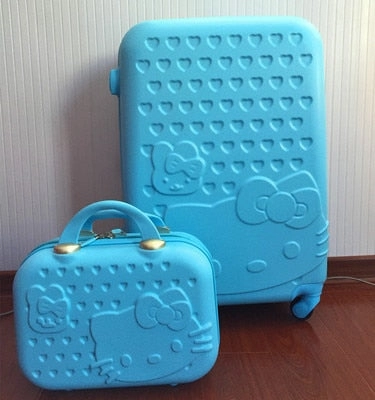 Women Children Luggage Suitcase ,Hello Kitty Bag Set,Cartoon Travel Box With Rolling ,Abs