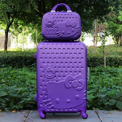 Women Children Luggage Suitcase ,Hello Kitty Bag Set,Cartoon Travel Box With Rolling ,Abs